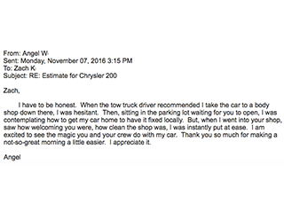 E-mail from Angel | Shaffer's Auto Body